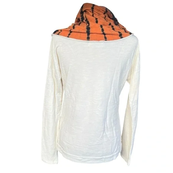 Able Clothing Artsy Cream Thermal Orange Black Tie Dye Cowl Neck Top Size Small - Picture 3 of 11